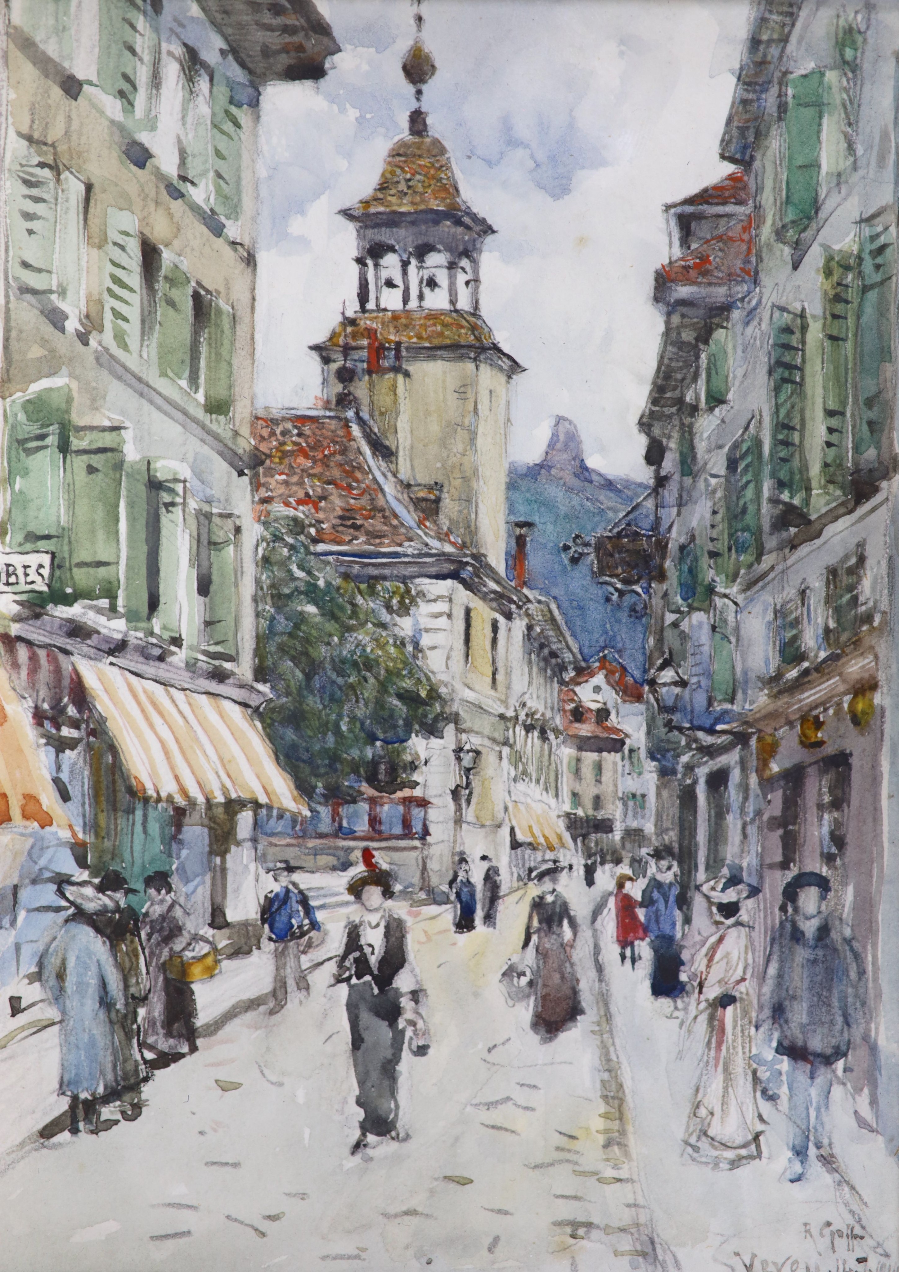 Robert Goff (1837-1922), watercolour, Vevey, signed and dated 1914, 18 x 12.5cm.
